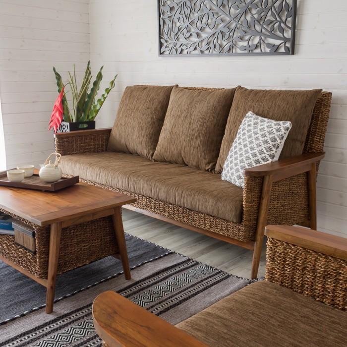 ソファ ソファー 3人掛け 三人掛け 椅子 肘掛 ハイバック ソファ アンティーク 木製 アバカソファ アジアン リゾート インテリア アジア工房 91086 | ブランド登録なし | 03