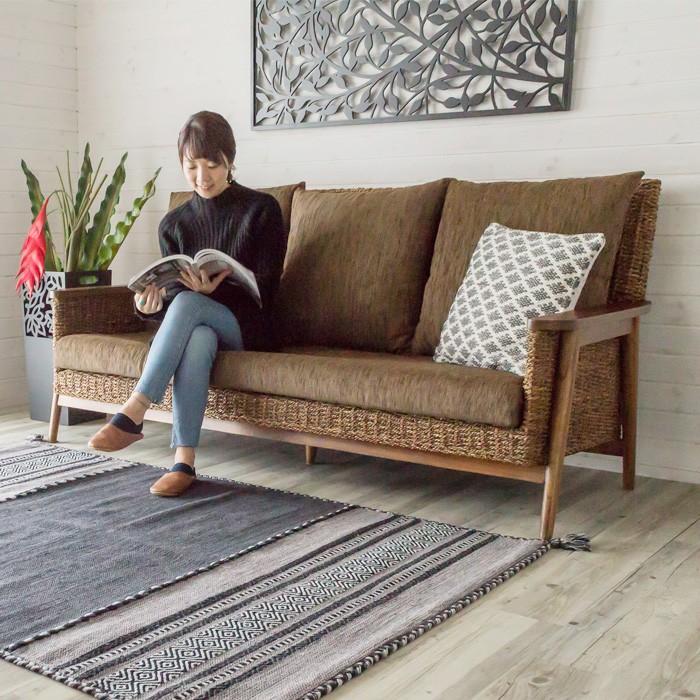 ソファ ソファー 3人掛け 三人掛け 椅子 肘掛 ハイバック ソファ アンティーク 木製 アバカソファ アジアン リゾート インテリア アジア工房 91086 | ブランド登録なし | 04