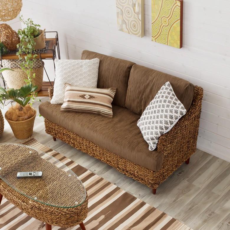 ソファ ソファー 2人掛け 二人掛け 椅子 肘掛 ローソファ アンティーク 木製 アバカソファ アジアン リゾート インテリア アジア工房 91089 | ブランド登録なし | 05