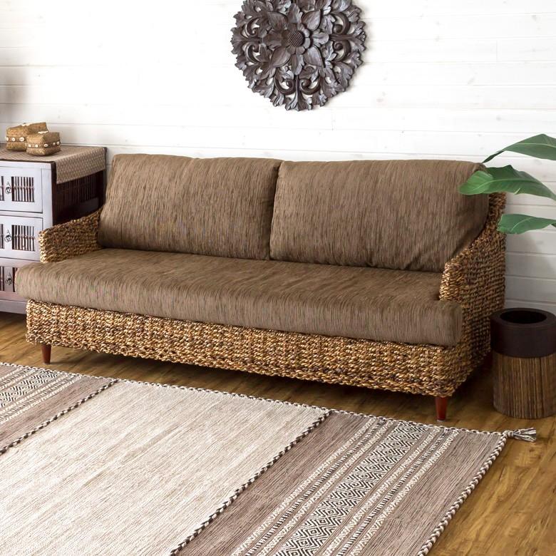 ソファ ソファー 3人掛け 三人掛け 椅子 肘掛 ローソファ アンティーク 木製 アバカソファ アジアン リゾート インテリア アジア工房 91090 | ブランド登録なし | 04