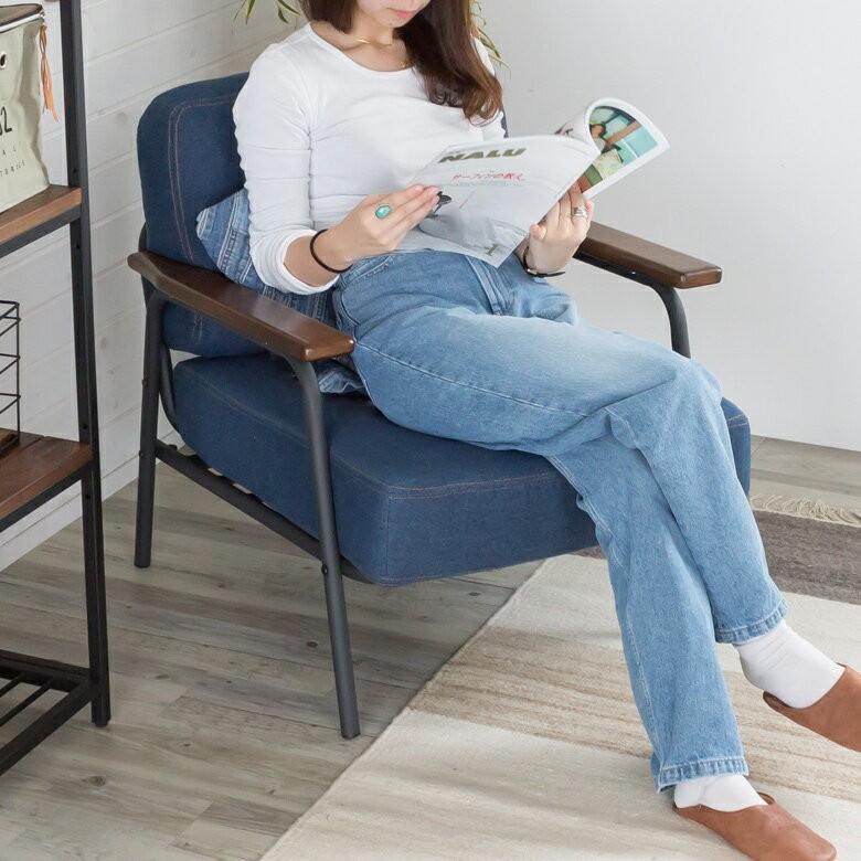 セトラシリーズ アームソファ アームチェア 椅子 コンパクト おしゃれ 1人掛け 1P ソファ デニム ブルー ポケットコイル スチール製 モダン 91108 | ブランド登録なし | 01