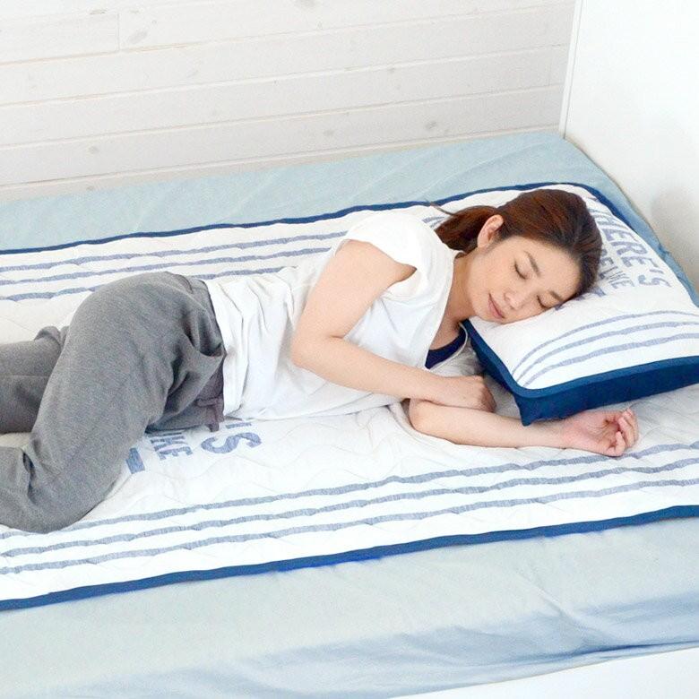 敷きパッド 接触冷感 ソフトクール 涼感 ベッドパッドS シングル 冷感敷きパッド 速乾 夏用 ブルー 白系 ひんやり 心地良い 寝具 快適シート マットシート 91136 | ブランド登録なし | 01