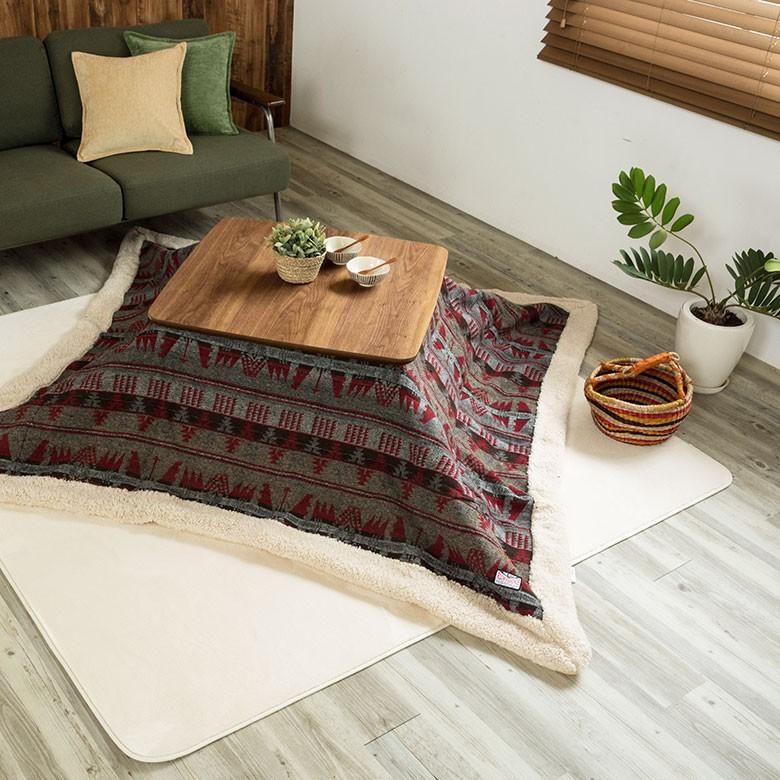 こたつ布団 正方形 190×190cm ネイティブ柄 レッド グレー こたつ