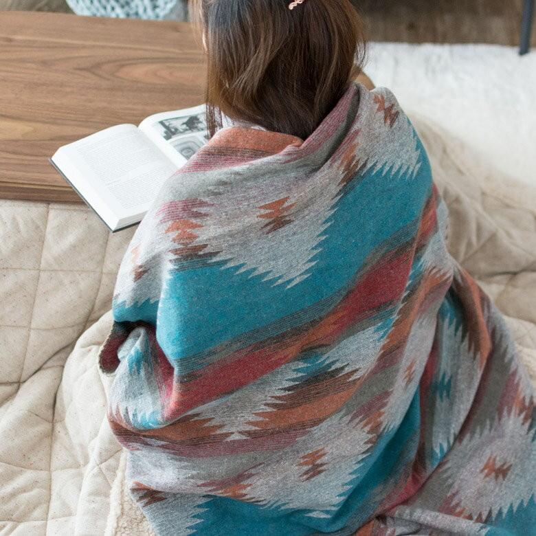 ブランケット シートブランケット オルテガ柄 ひざ掛け 約130×150cm