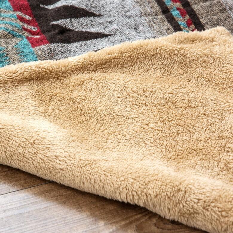 ブランケット ひざ掛け ゴムバンド付き 両面ロールブランケット 約100×148cm ウール 大判 ネイティブ柄 昼寝 毛布 91145-a | ブランド登録なし | 02