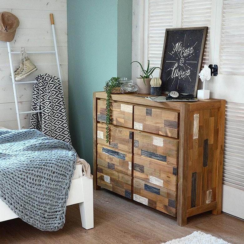 タンス おしゃれ 天然木製 収納 モザイクパターン チェスト たんす 箪笥 3段 収納家具 引き出し 棚 キャビネット 91157 | ブランド登録なし | 01