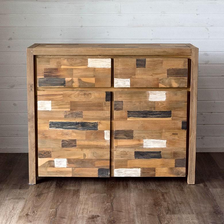 タンス おしゃれ 天然木製 収納 モザイクパターン チェスト たんす 箪笥 3段 収納家具 引き出し 棚 キャビネット 91157 | ブランド登録なし | 02