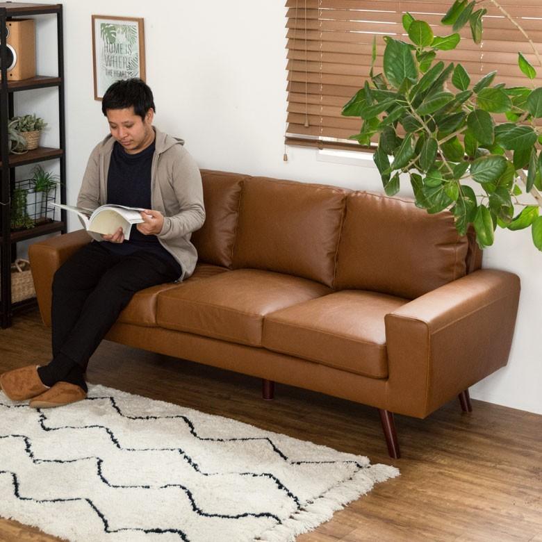 ソファ 3人掛け 肘掛け ひじ掛け アームソファ ローソファ 肘置き付き ソフトレザー ブラウン ヴインテージ 北欧 モダン シンプル 91172 | ブランド登録なし