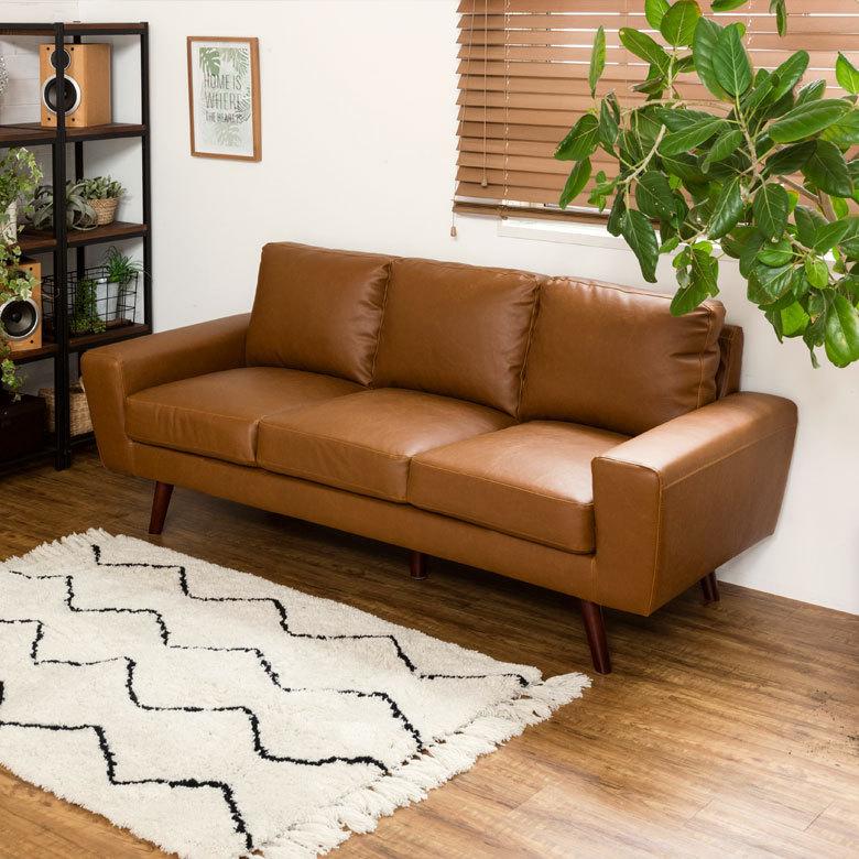 ソファ 3人掛け 肘掛け ひじ掛け アームソファ ローソファ 肘置き付き ソフトレザー ブラウン ヴインテージ 北欧 モダン シンプル 91172 | ブランド登録なし | 05