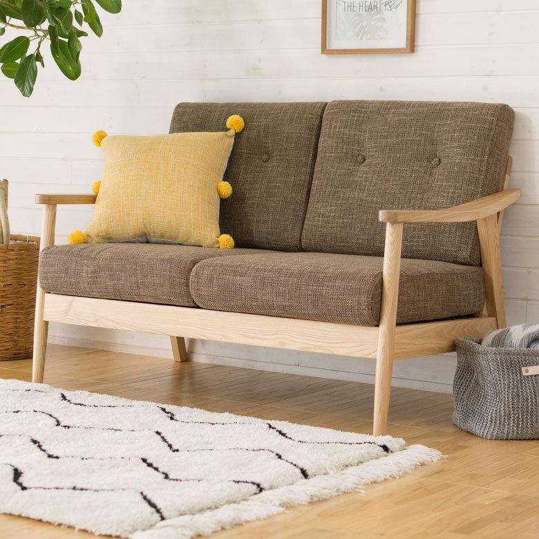 ソファ 2人掛け 肘掛け ひじ掛け アームソファ ローソファ 肘置き付き 天然木 ブラウン ファブリック 北欧 モダン シンプル 91180 | ブランド登録なし | 05