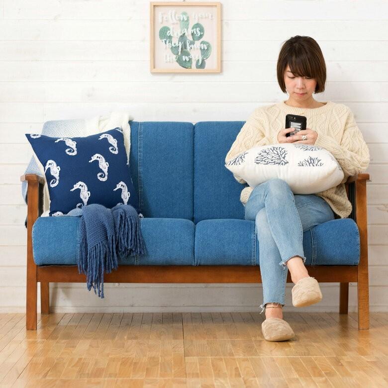ソファ デニム 二人掛け 2人掛け リビングチェア 木製 単品 ソファ デニム 二人掛け 2人掛け リビングチェア 木製 単品