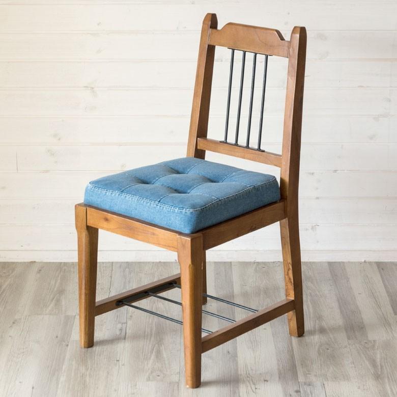 椅子 ダイニングチェア 天然木製 デニム生地 座面高46cm おしゃれ カフェチェアー 背もたれ付き 足荷物置き 食卓いす イス 91196 | ブランド登録なし