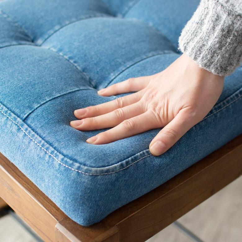 椅子 ダイニングチェア 天然木製 デニム生地 座面高46cm おしゃれ カフェチェアー 背もたれ付き 足荷物置き 食卓いす イス 91196 | ブランド登録なし | 01