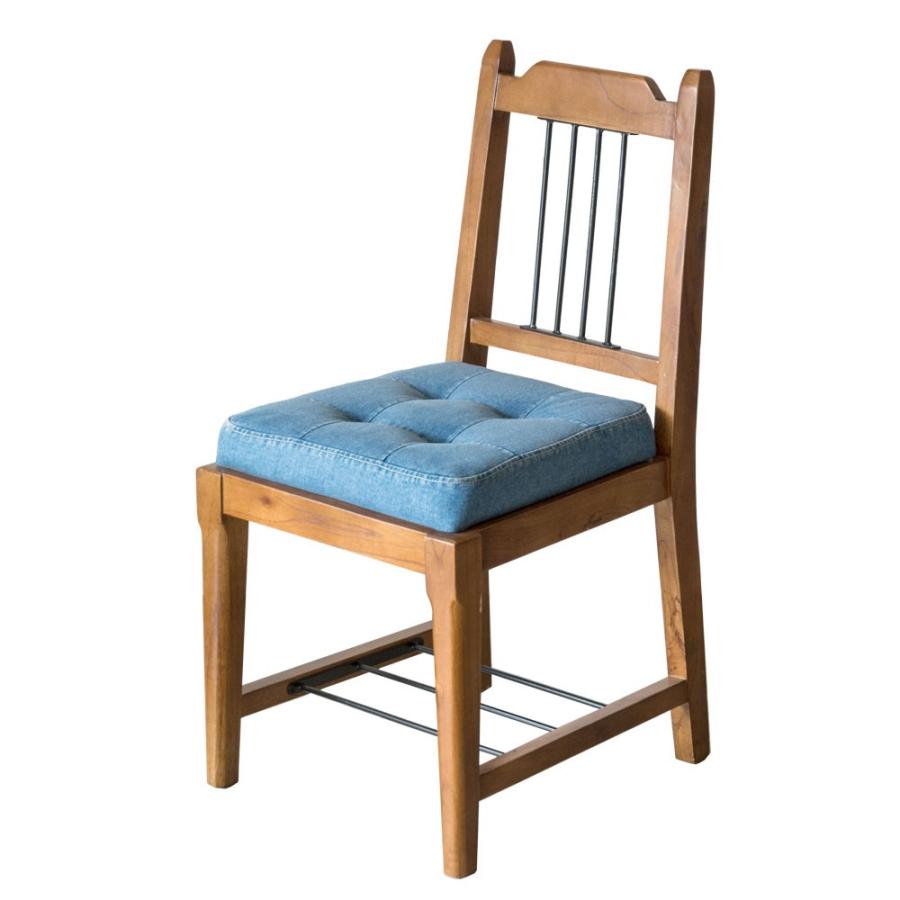 椅子 ダイニングチェア 天然木製 デニム生地 座面高46cm おしゃれ カフェチェアー 背もたれ付き 足荷物置き 食卓いす イス 91196 | ブランド登録なし | 18