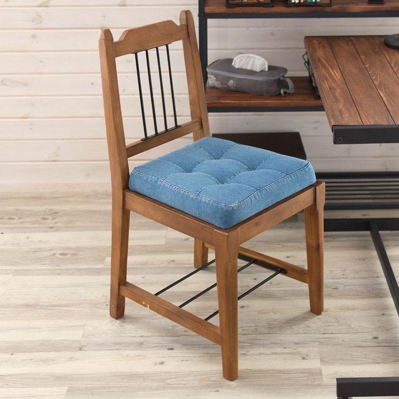 椅子 ダイニングチェア 天然木製 デニム生地 座面高46cm おしゃれ カフェチェアー 背もたれ付き 足荷物置き 食卓いす イス 91196 | ブランド登録なし | 02
