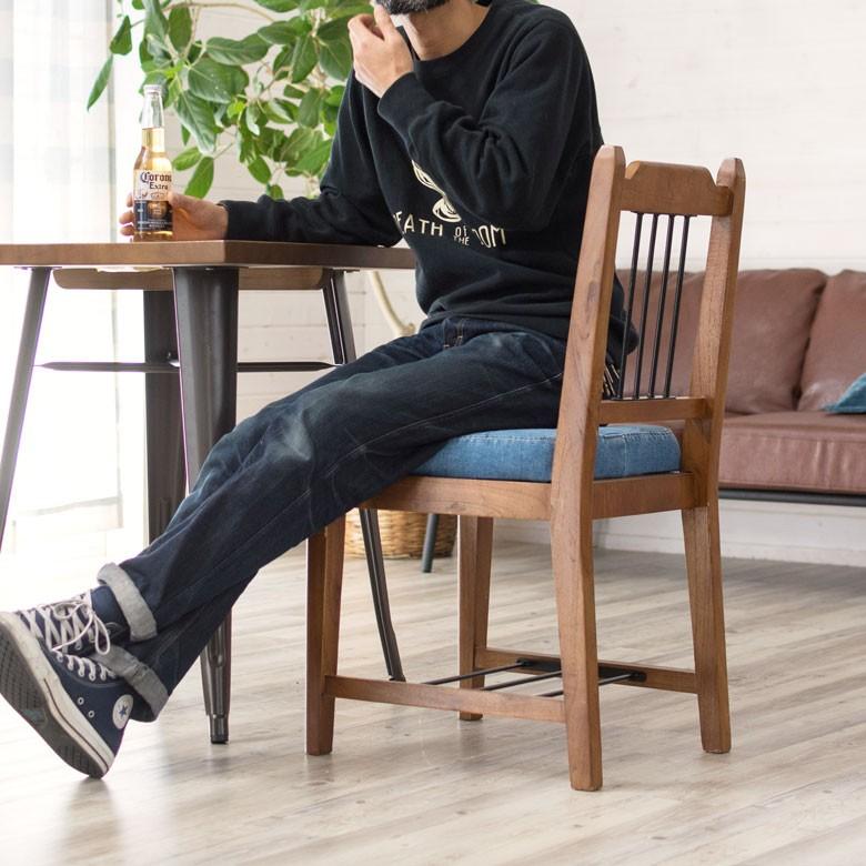 椅子 ダイニングチェア 天然木製 デニム生地 座面高46cm おしゃれ カフェチェアー 背もたれ付き 足荷物置き 食卓いす イス 91196 | ブランド登録なし | 03