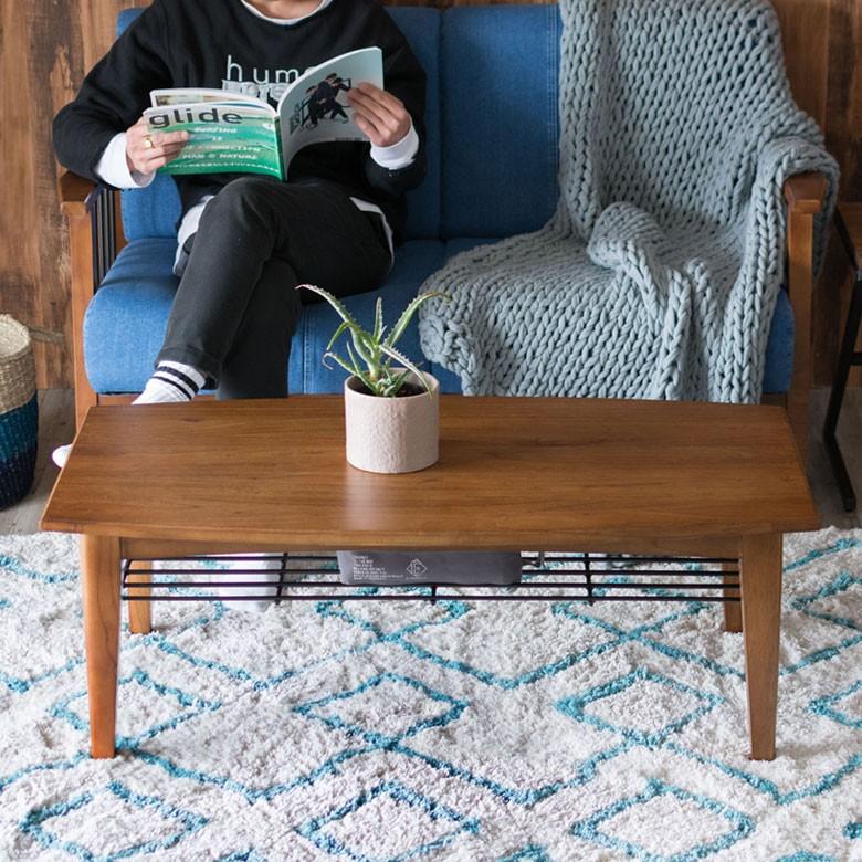 ローテーブル ウッド センターテーブル 大きい おしゃれ 木製 収納付き 収納棚 カフェ 天然木 北欧 長方形 ビンテージ シンプル 約110×55cm 91203 | ブランド登録なし | 13