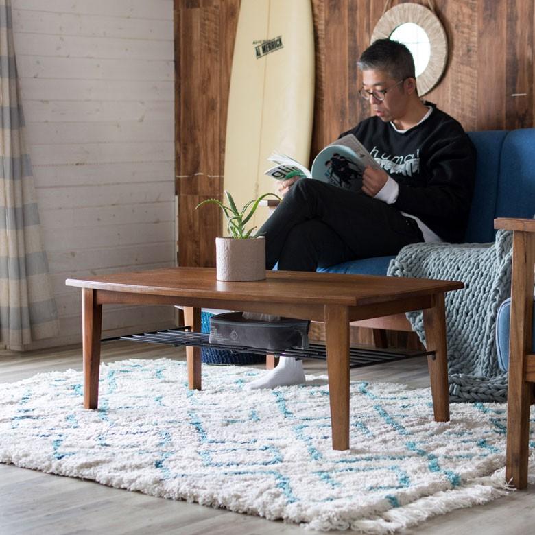 ローテーブル ウッド センターテーブル 大きい おしゃれ 木製 収納付き 収納棚 カフェ 天然木 北欧 長方形 ビンテージ シンプル 約110×55cm 91203 | ブランド登録なし | 03