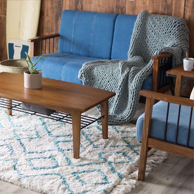 ローテーブル ウッド センターテーブル 大きい おしゃれ 木製 収納付き 収納棚 カフェ 天然木 北欧 長方形 ビンテージ シンプル 約110×55cm 91203 | ブランド登録なし | 05