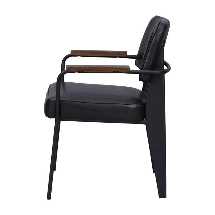 アームチェア 肘付き イス ソフトレザー おしゃれ 一人掛け 仕事用 背もたれ付き ブラック 食卓いす 黒 91227 | ブランド登録なし | 02