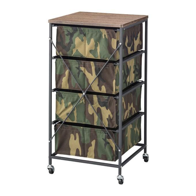チェスト 迷彩柄 キャスター付き 収納 キャビネット 4段 スチール製 ワゴン 天板付き サイドチェスト サイドテーブル 91230 | ブランド登録なし | 02