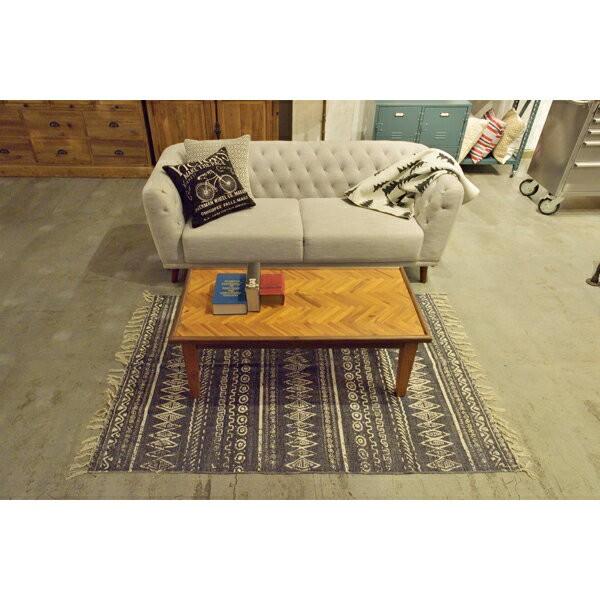 ローテーブル 木製 天然木 長方形 幅約110cm ダイニング ヘリンボーン柄 ソファ 西海岸 ヴインテージ おしゃれ モダン 91258 | ブランド登録なし | 03