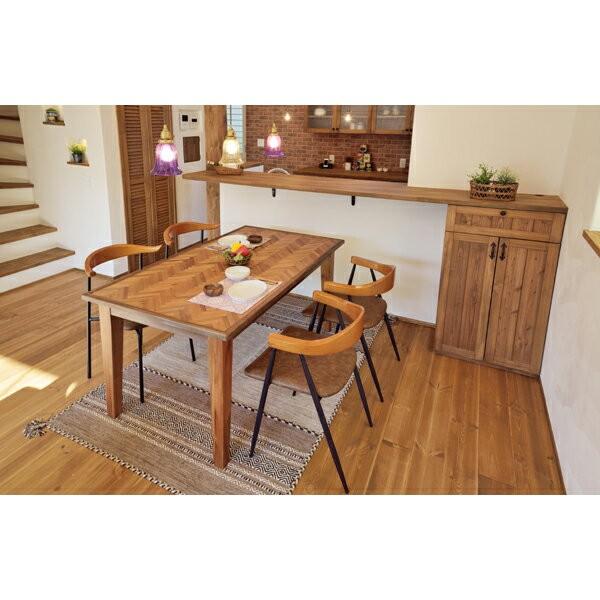 ダイニングテーブル 4人掛け 木製 天然木 長方形 幅約150cm ダイニング ヘリンボーン柄 食卓 西海岸 ヴインテージ おしゃれ モダン 91259 | ブランド登録なし | 01