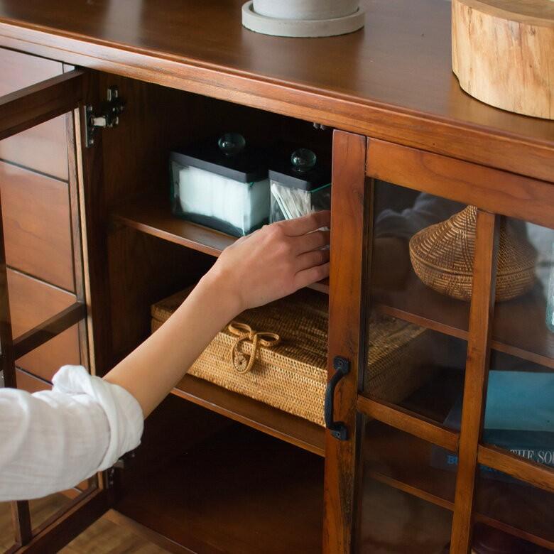 リビング収納家具 キャビネット リビングチェスト 収納家具 天然木製 引き出し ガラス扉 幅120cm キャビネット 4段 サイドボード 引き出し収納 脚付き 91292 | ブランド登録なし | 05