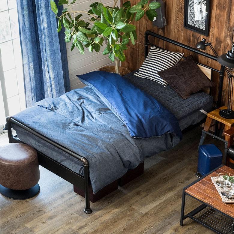 ベッド シングル ベッドフレーム スチール製 シングルベッド パイプデザイン ブルックリン 通気性 すのこ状床 パイプベッド 91297 | ブランド登録なし | 02