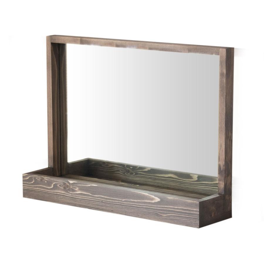 ミラー 化粧台 鏡 立て掛け 収納付き 木製フレーム 幅60cm 鏡台 飛散防止ミラー 天然木 姿見 壁掛け おしゃれ 木枠 北欧 91300 | ブランド登録なし | 09