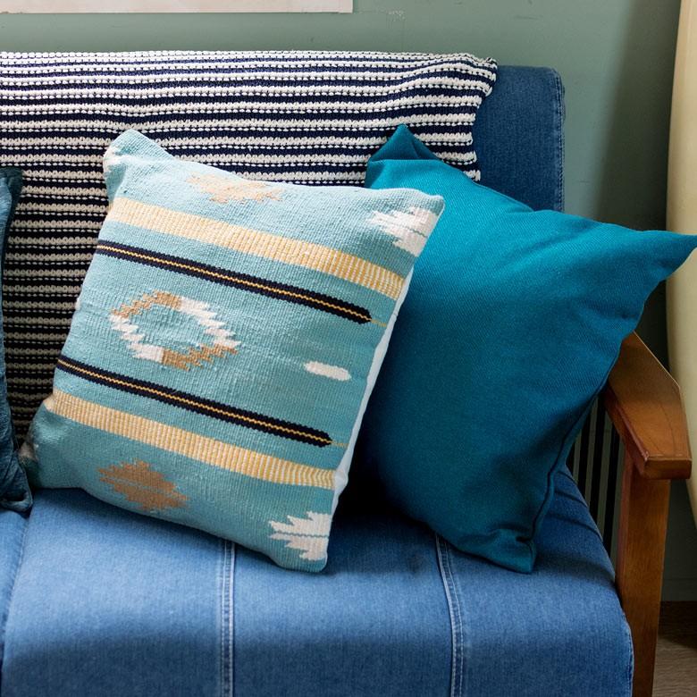 ヌードクッション付き クッションカバー 約45×45cm 中身付 背もたれ クッション オルテガ柄 ネイティブ柄 アメリカン 正方形 四角 45角 ピロークッション 91308 | ブランド登録なし | 01