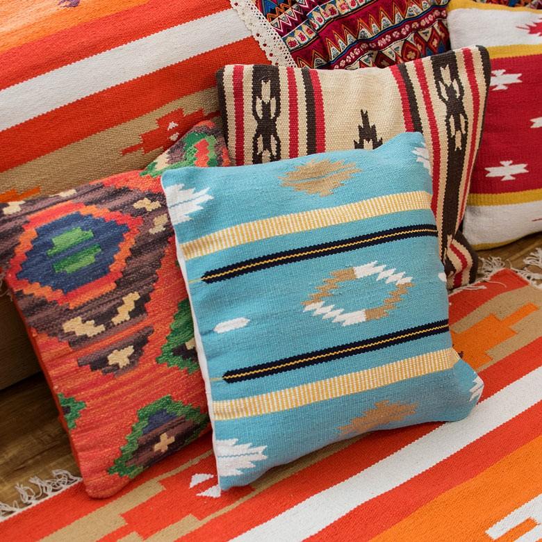 ヌードクッション付き クッションカバー 約45×45cm 中身付 背もたれ クッション オルテガ柄 ネイティブ柄 アメリカン 正方形 四角 45角 ピロークッション 91308 | ブランド登録なし | 02