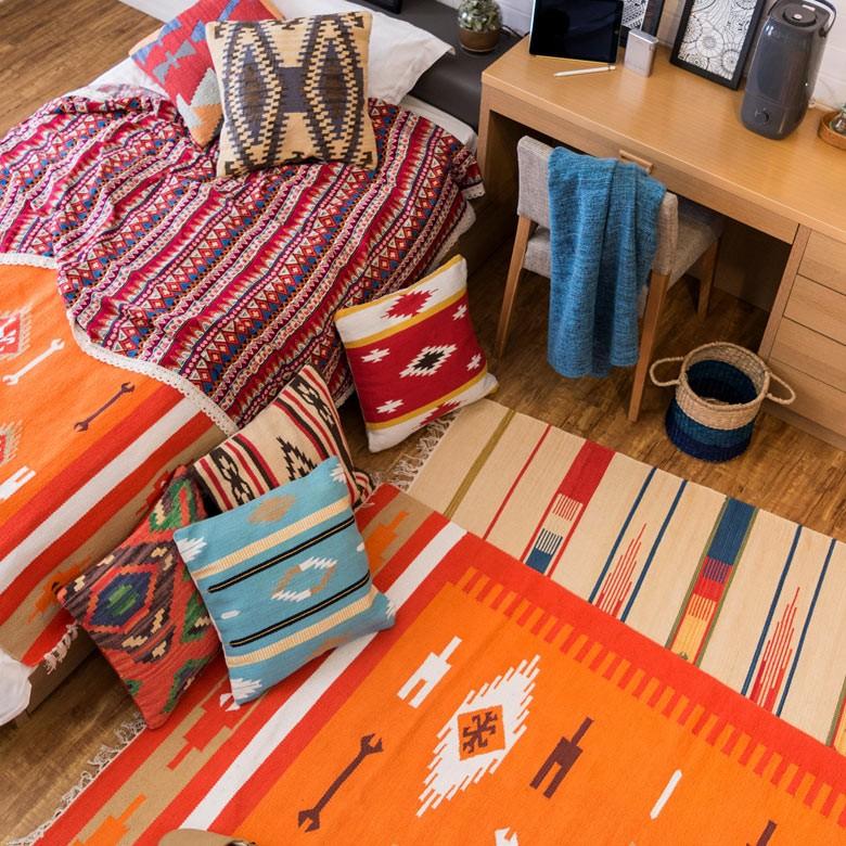 ヌードクッション付き クッションカバー 約45×45cm 中身付 背もたれ クッション オルテガ柄 ネイティブ柄 アメリカン 正方形 四角 45角 ピロークッション 91308 | ブランド登録なし | 09