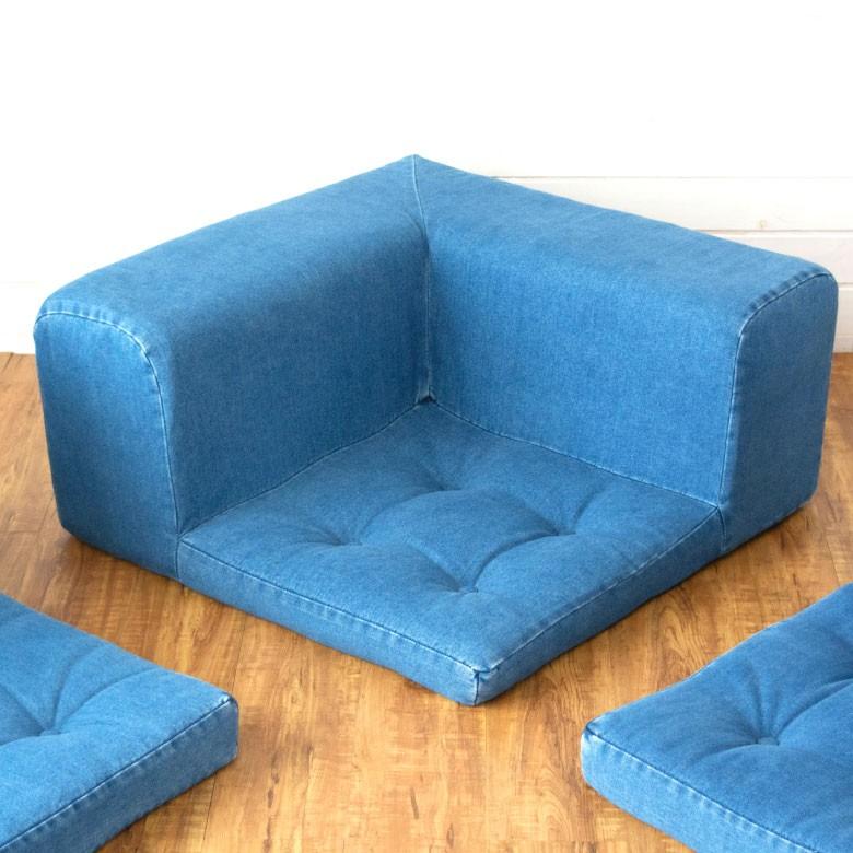 フロアソファー ローソファー デニム L字型 分割タイプ 3人掛け