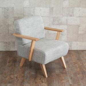 ソファ 1人掛け アーム付き 木製 コットン  幅61×奥行66 アームチェア 肘掛付き ライトグレー 天然木 シンプル ナチュラル 91379 | 東谷 | 01