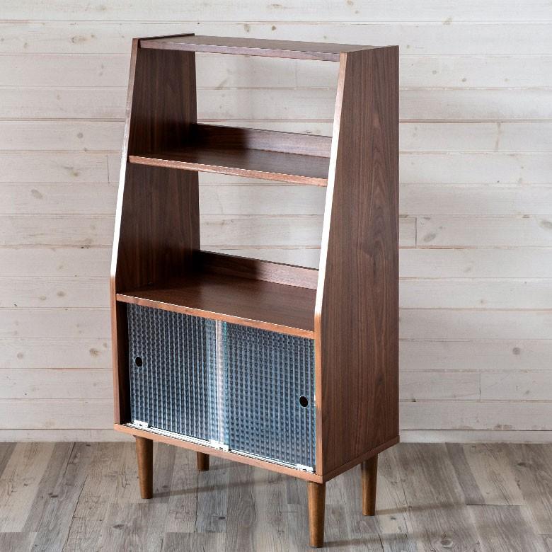 シェルフ 木製 ガラス扉 ２段 脚付き 収納棚 引き戸 高さ116cm 幅64cm 本棚 おしゃれ 天然木 91395 | ブランド登録なし | 01