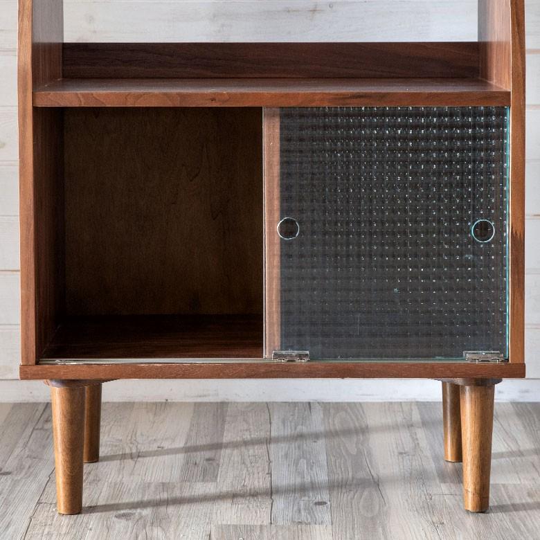 シェルフ 木製 ガラス扉 ２段 脚付き 収納棚 引き戸 高さ116cm 幅64cm 本棚 おしゃれ 天然木 91395 | ブランド登録なし | 04