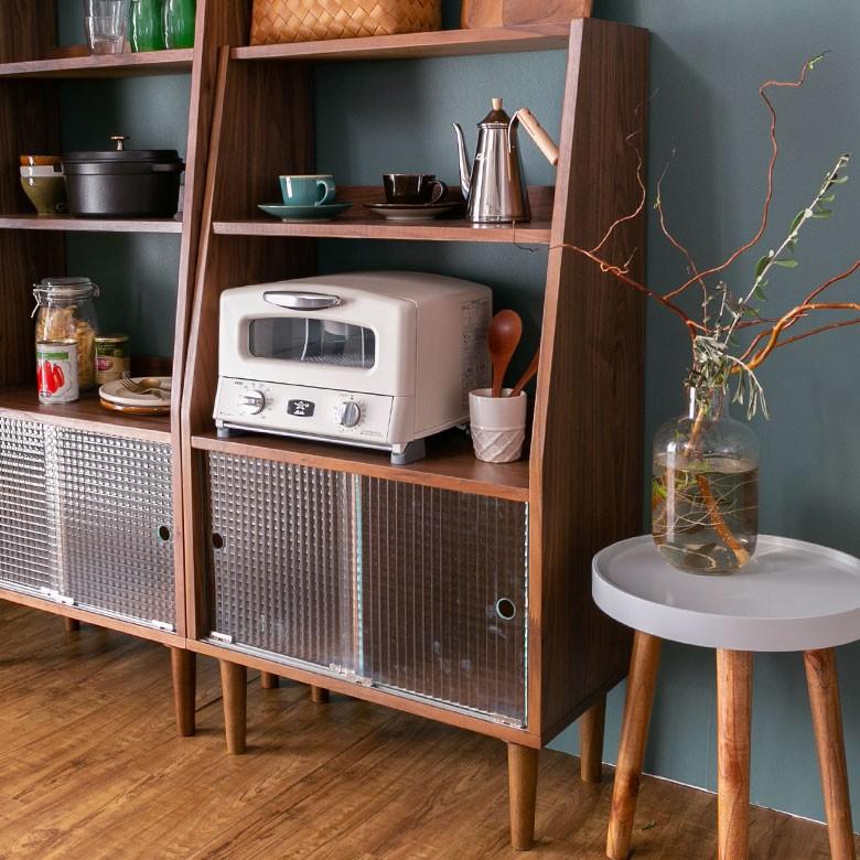 シェルフ 木製 ガラス扉 ２段 脚付き 収納棚 引き戸 高さ116cm 幅64cm 本棚 おしゃれ 天然木 91395 | ブランド登録なし | 06