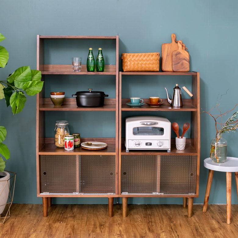 シェルフ 木製 ガラス扉 ２段 脚付き 収納棚 引き戸 高さ116cm 幅64cm 本棚 おしゃれ 天然木 91395 | ブランド登録なし | 07