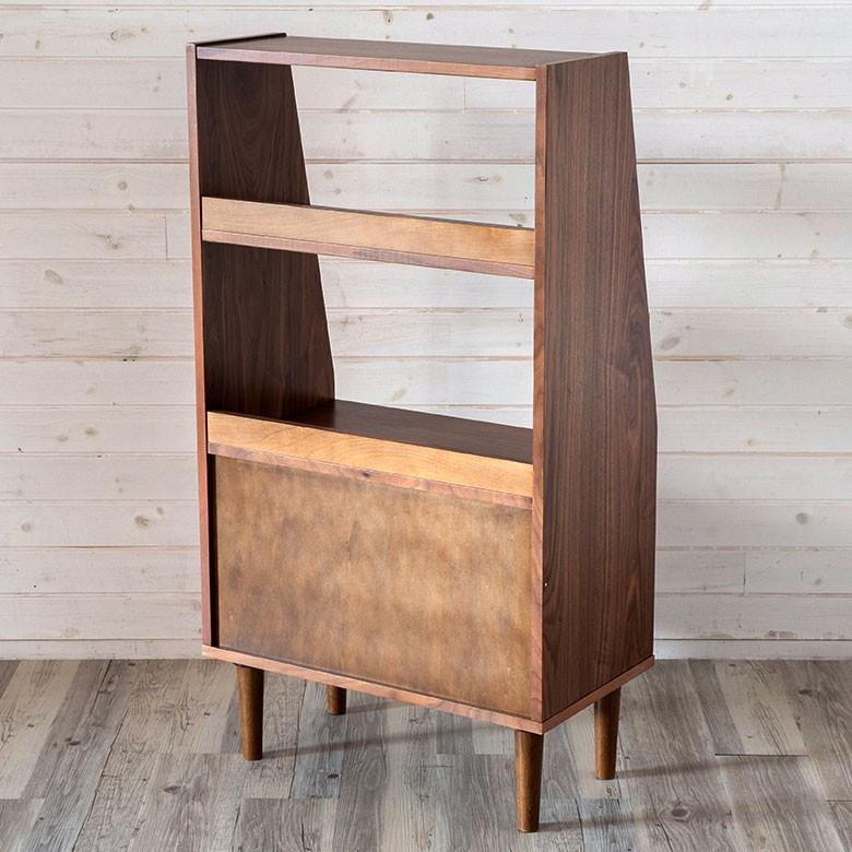 シェルフ 木製 ガラス扉 ２段 脚付き 収納棚 引き戸 高さ116cm 幅64cm 本棚 おしゃれ 天然木 91395 | ブランド登録なし | 09