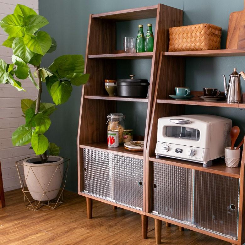 シェルフ 木製 ガラス扉 ３段 脚付き 収納棚 引き戸 高さ144cm 幅64cm 本棚 おしゃれ 天然木 91396 | ブランド登録なし | 06