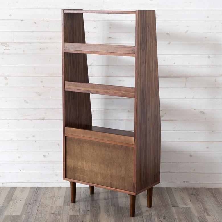 シェルフ 木製 ガラス扉 ３段 脚付き 収納棚 引き戸 高さ144cm 幅64cm 本棚 おしゃれ 天然木 91396 | ブランド登録なし | 09