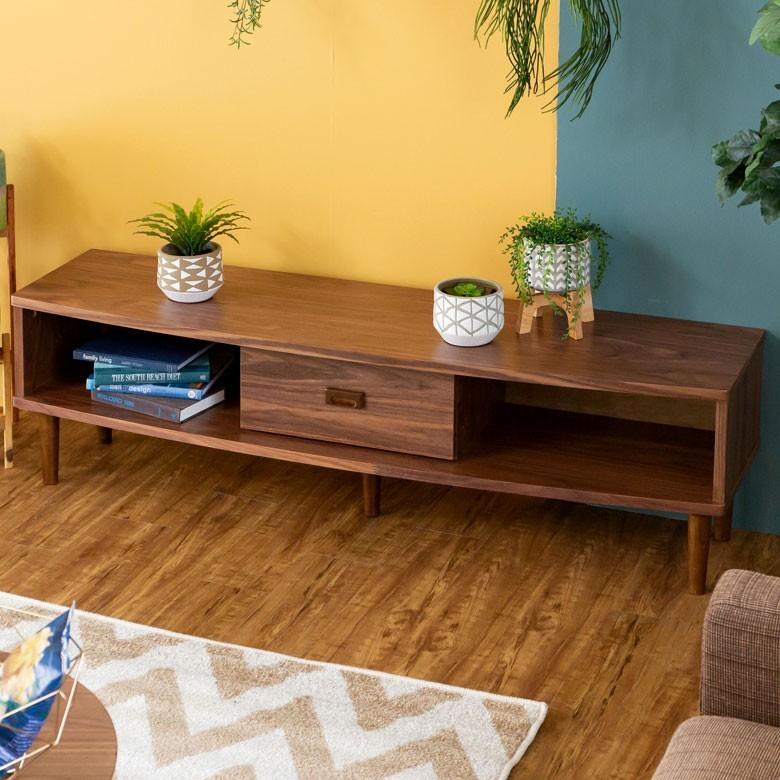 TVボード 木製 引出し付き 幅150cm 脚付き AVボード テレビ台 高さ42cm 収納付き おしゃれ レトロ 天然木 91397 | ブランド登録なし