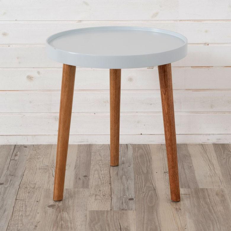 テーブル トレーテーブル グレー 円形 木製 直径45cm ホワイト トレー コーヒーテーブル サイドテーブル おしゃれ レトロ インテリア 天然木 91399｜elements｜02