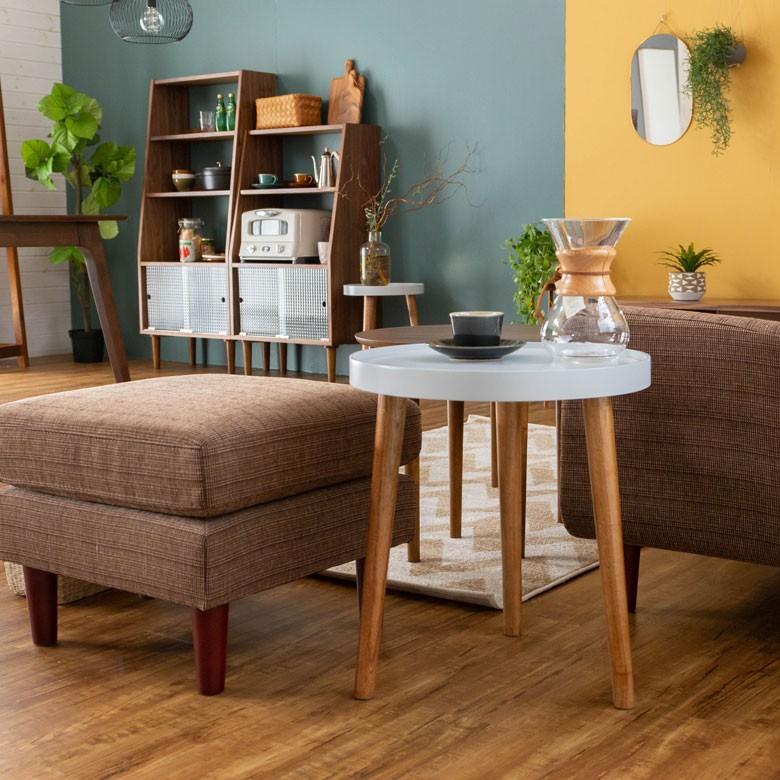 テーブル トレーテーブル グレー 円形 木製 直径45cm ホワイト トレー コーヒーテーブル サイドテーブル おしゃれ レトロ インテリア 天然木 91399 | ブランド登録なし | 02