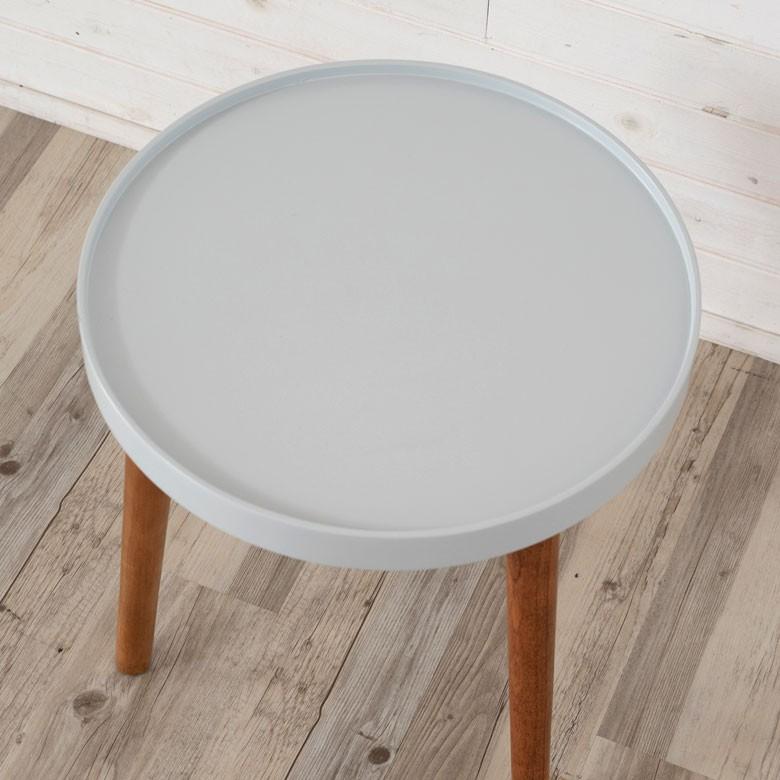 テーブル トレーテーブル グレー 円形 木製 直径45cm ホワイト トレー コーヒーテーブル サイドテーブル おしゃれ レトロ インテリア 天然木 91399 | ブランド登録なし | 03