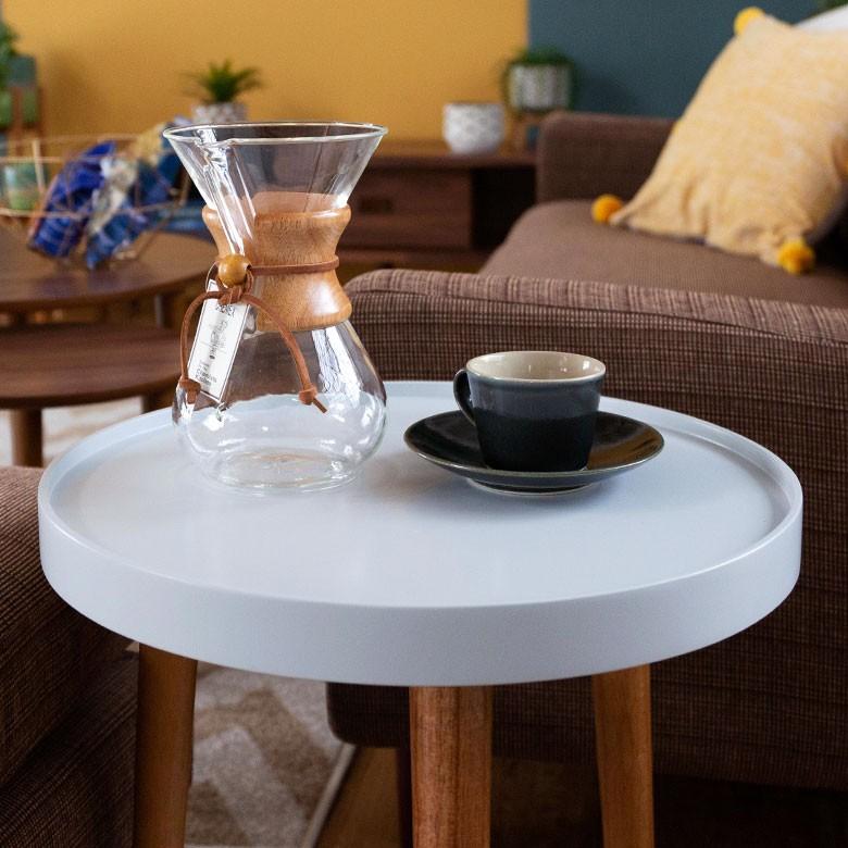 テーブル トレーテーブル グレー 円形 木製 直径45cm ホワイト トレー コーヒーテーブル サイドテーブル おしゃれ レトロ インテリア 天然木 91399 | ブランド登録なし | 05