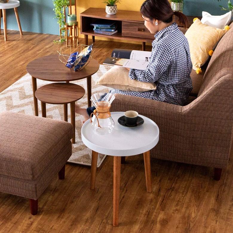 テーブル トレーテーブル グレー 円形 木製 直径45cm ホワイト トレー コーヒーテーブル サイドテーブル おしゃれ レトロ インテリア 天然木 91399 | ブランド登録なし | 06