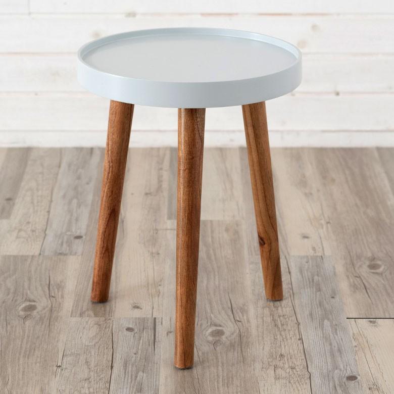 テーブル 円形 木製 直径35cm ホワイト トレー コーヒーテーブル サイドテーブル おしゃれ レトロ インテリア 天然木 91400 | ブランド登録なし | 01