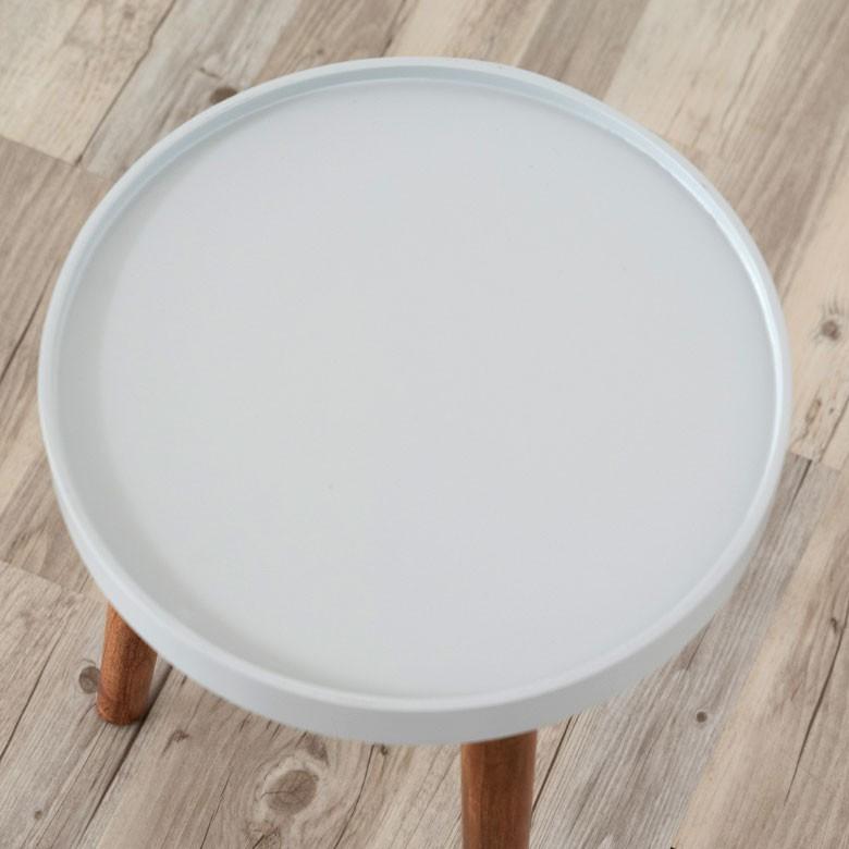 テーブル 円形 木製 直径35cm ホワイト トレー コーヒーテーブル サイドテーブル おしゃれ レトロ インテリア 天然木 91400 | ブランド登録なし | 03